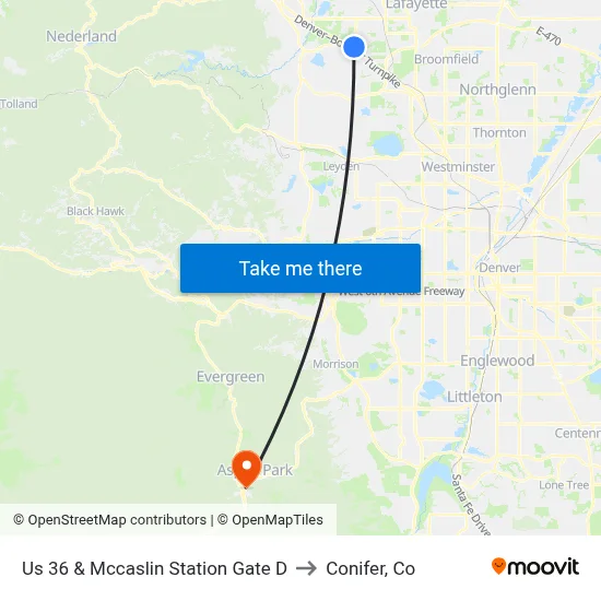 Us 36 & Mccaslin Station Gate D to Conifer, Co map