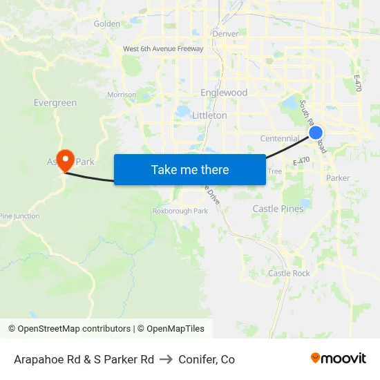 Arapahoe Rd & S Parker Rd to Conifer, Co map
