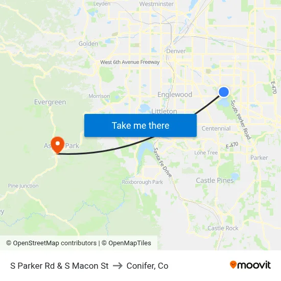 S Parker Rd & S Macon St to Conifer, Co map