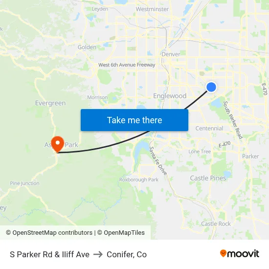 S Parker Rd & Iliff Ave to Conifer, Co map