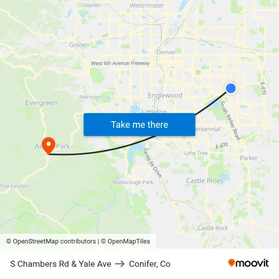 S Chambers Rd & Yale Ave to Conifer, Co map
