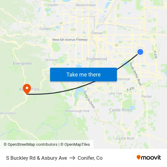 S Buckley Rd & Asbury Ave to Conifer, Co map