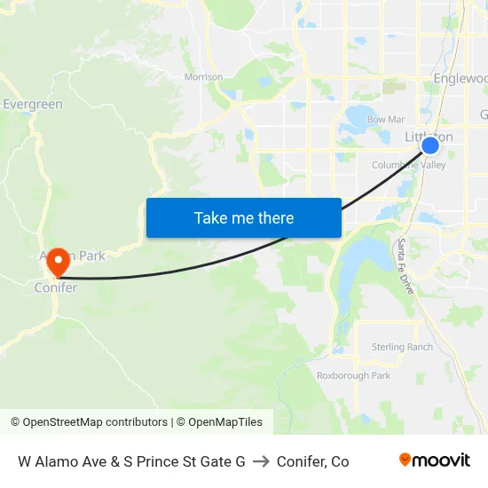 W Alamo Ave & S Prince St Gate G to Conifer, Co map