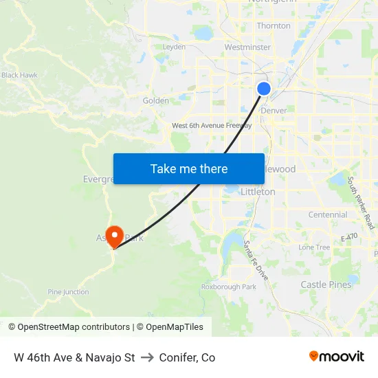 W 46th Ave & Navajo St to Conifer, Co map