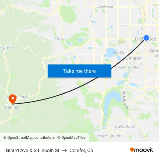 Girard Ave & S Lincoln St to Conifer, Co map