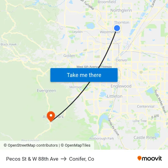 Pecos St & W 88th Ave to Conifer, Co map