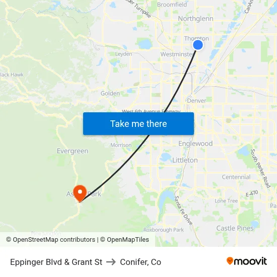 Eppinger Blvd & Grant St to Conifer, Co map