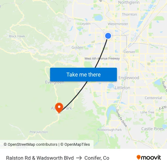 Ralston Rd & Wadsworth Blvd to Conifer, Co map