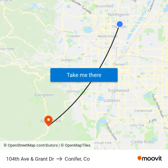 104th Ave & Grant Dr to Conifer, Co map