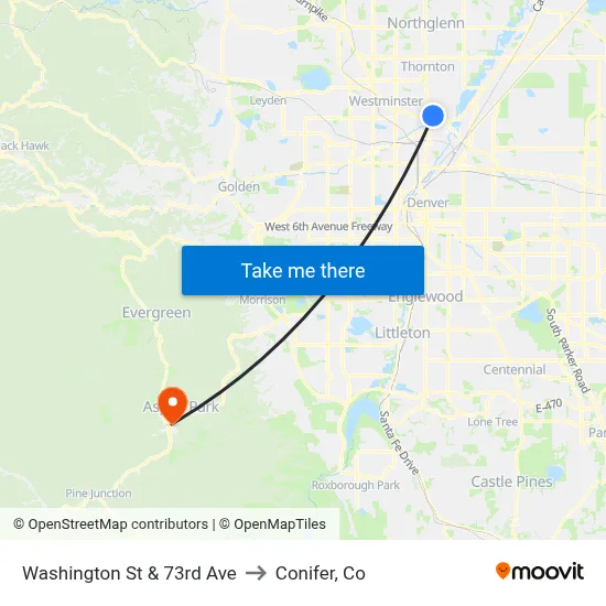 Washington St & 73rd Ave to Conifer, Co map