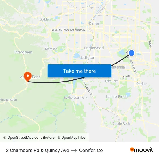 S Chambers Rd & Quincy Ave to Conifer, Co map