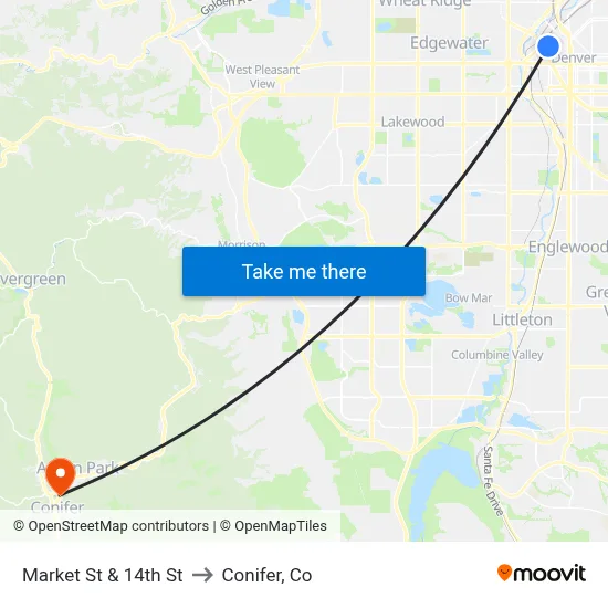 Market St & 14th St to Conifer, Co map