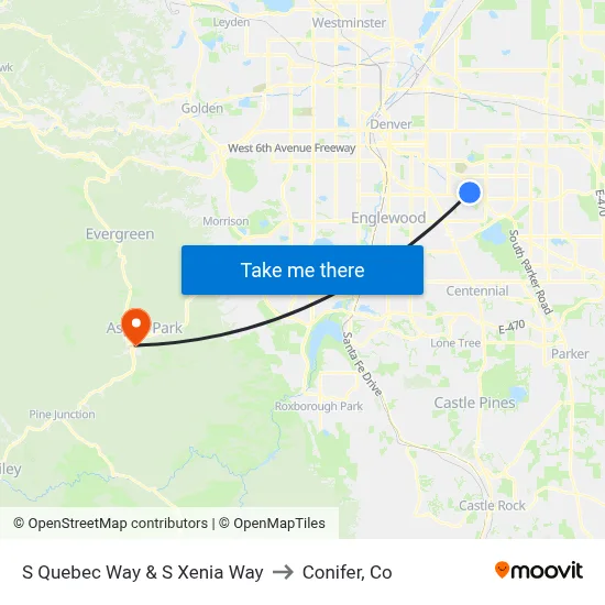 S Quebec Way & S Xenia Way to Conifer, Co map