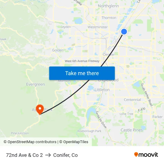 72nd Ave & Co 2 to Conifer, Co map