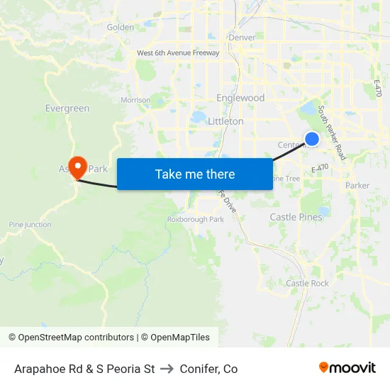 Arapahoe Rd & S Peoria St to Conifer, Co map