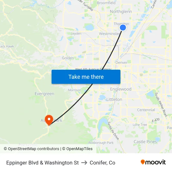 Eppinger Blvd & Washington St to Conifer, Co map