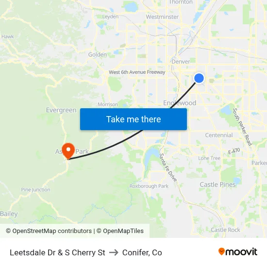 Leetsdale Dr & S Cherry St to Conifer, Co map