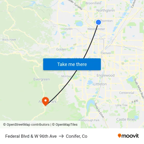 Federal Blvd & W 96th Ave to Conifer, Co map