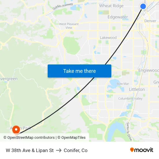 W 38th Ave & Lipan St to Conifer, Co map