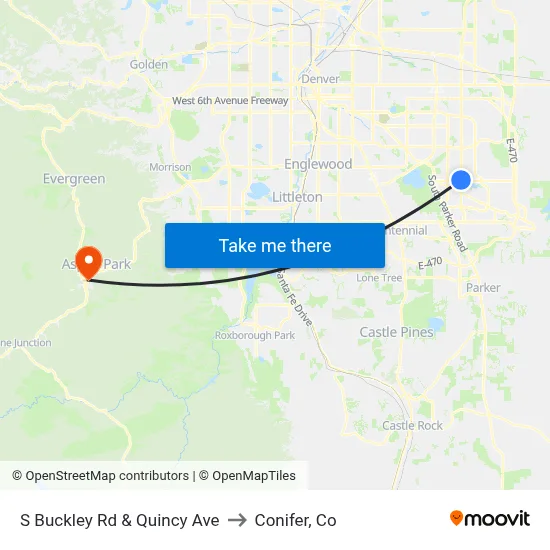 S Buckley Rd & Quincy Ave to Conifer, Co map