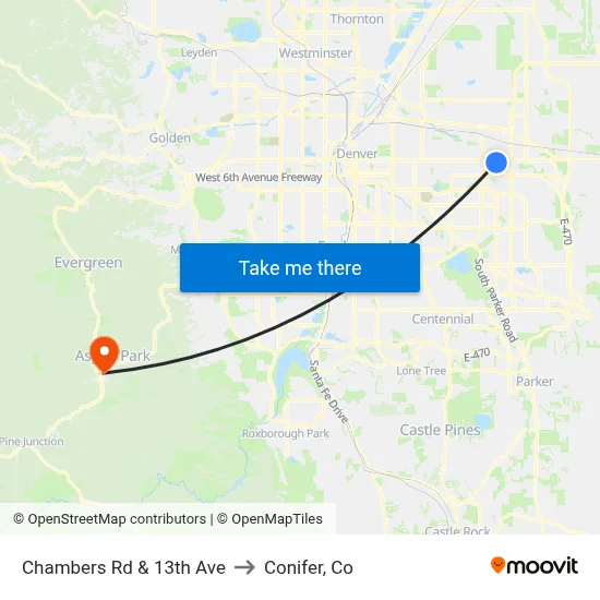 Chambers Rd & 13th Ave to Conifer, Co map