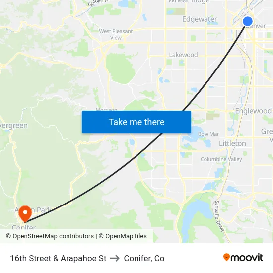 16th Street & Arapahoe St to Conifer, Co map