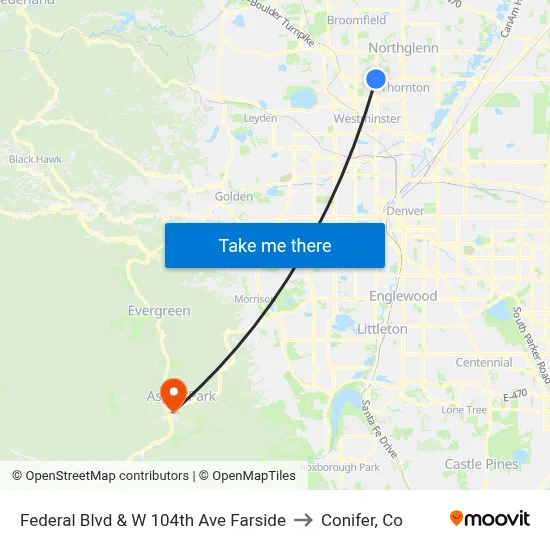 Federal Blvd & W 104th Ave Farside to Conifer, Co map