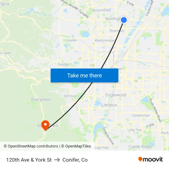 120th Ave & York St to Conifer, Co map
