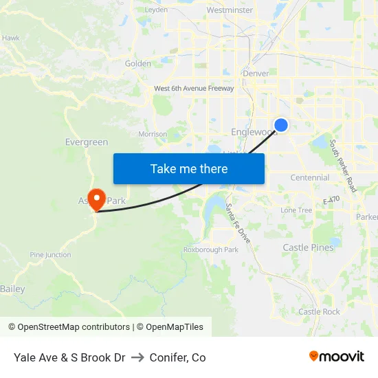 Yale Ave & S Brook Dr to Conifer, Co map