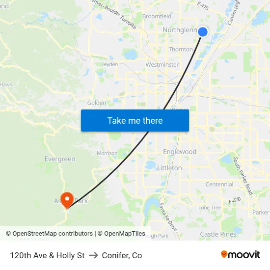 120th Ave & Holly St to Conifer, Co map