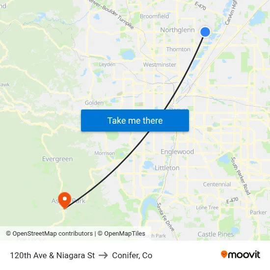 120th Ave & Niagara St to Conifer, Co map