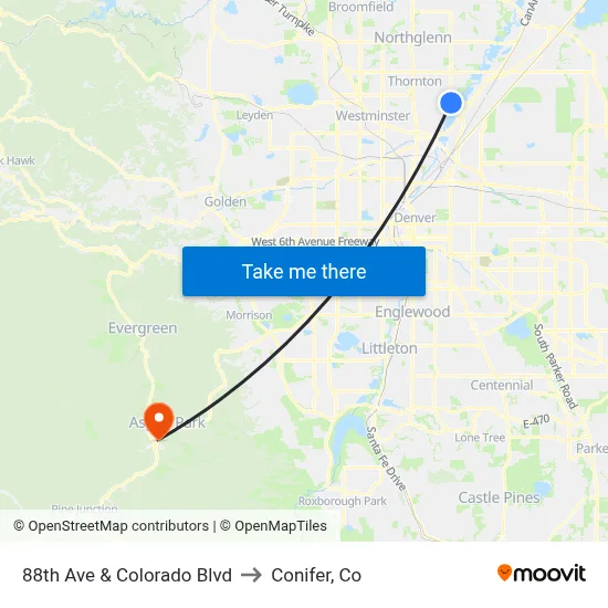 88th Ave & Colorado Blvd to Conifer, Co map