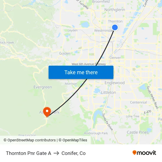 Thornton Pnr Gate A to Conifer, Co map