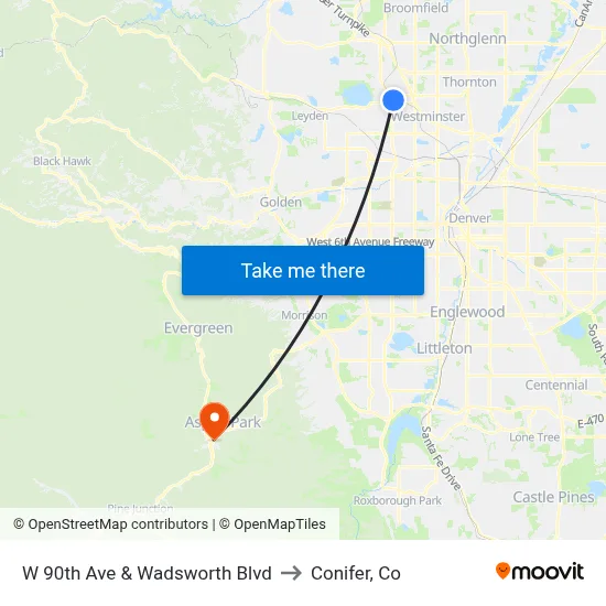 W 90th Ave & Wadsworth Blvd to Conifer, Co map