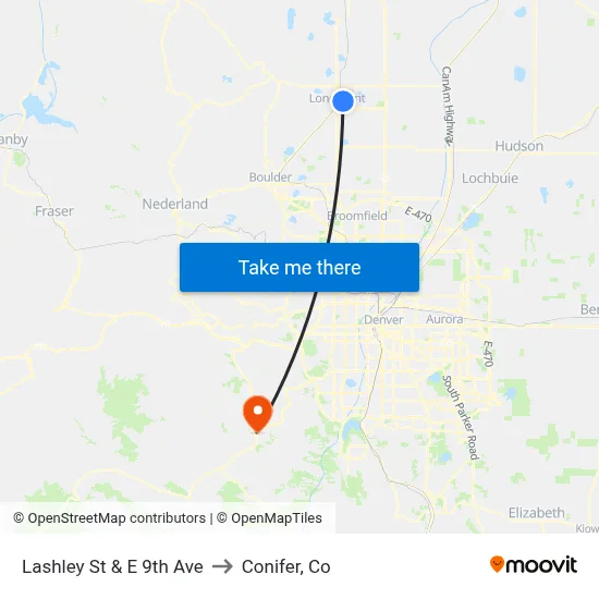Lashley St & E 9th Ave to Conifer, Co map