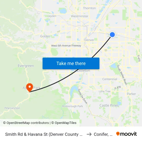 Smith Rd & Havana St (Denver County Jail) to Conifer, Co map