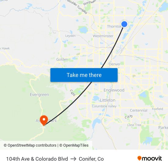 104th Ave & Colorado Blvd to Conifer, Co map