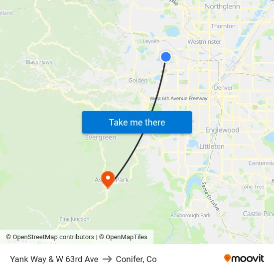 Yank Way & W 63rd Ave to Conifer, Co map
