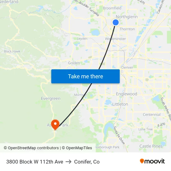 3800 Block W 112th Ave to Conifer, Co map