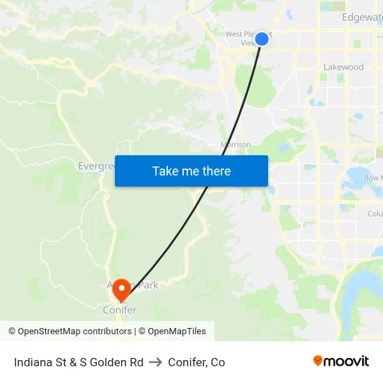 Indiana St & S Golden Rd to Conifer, Co map
