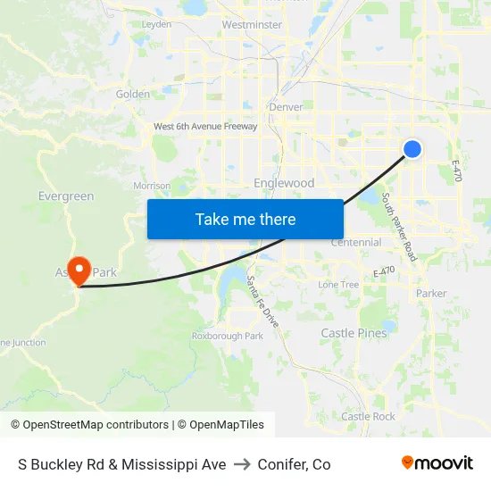 S Buckley Rd & Mississippi Ave to Conifer, Co map