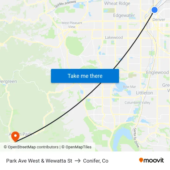 Park Ave West & Wewatta St to Conifer, Co map