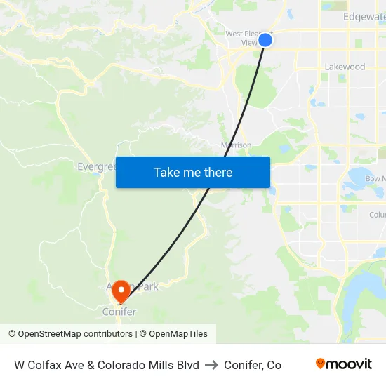 W Colfax Ave & Colorado Mills Blvd to Conifer, Co map