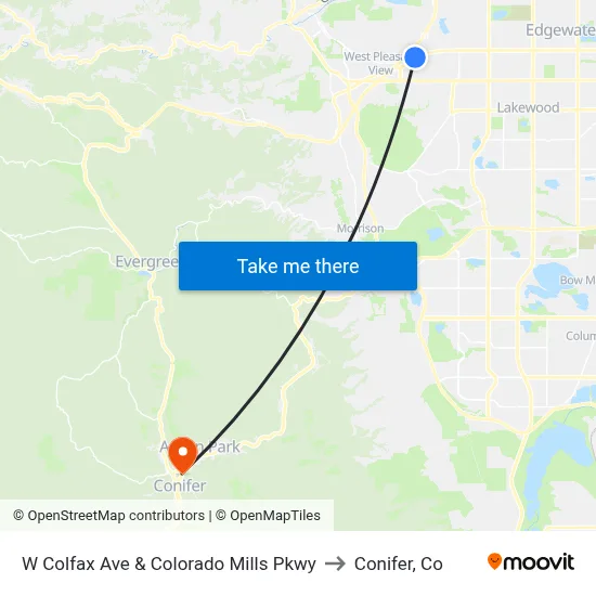 W Colfax Ave & Colorado Mills Pkwy to Conifer, Co map