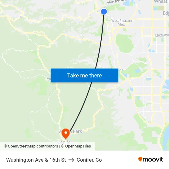 Washington Ave & 16th St to Conifer, Co map
