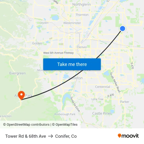 Tower Rd & 68th Ave to Conifer, Co map