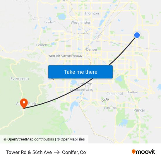 Tower Rd & 56th Ave to Conifer, Co map