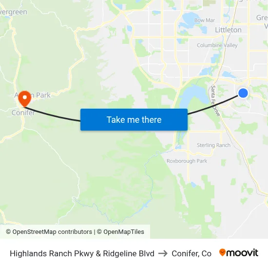 Highlands Ranch Pkwy & Ridgeline Blvd to Conifer, Co map