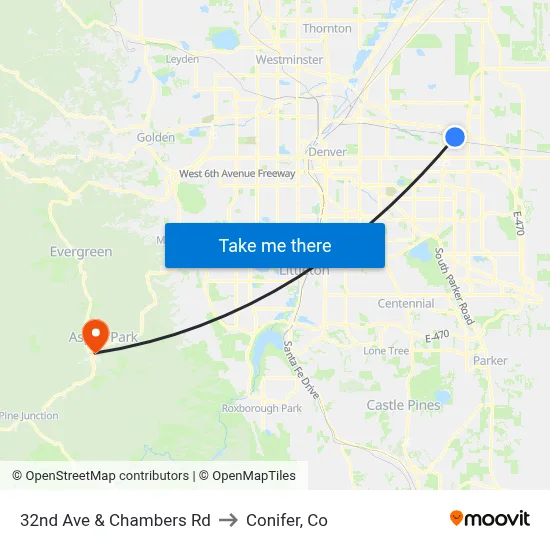 32nd Ave & Chambers Rd to Conifer, Co map