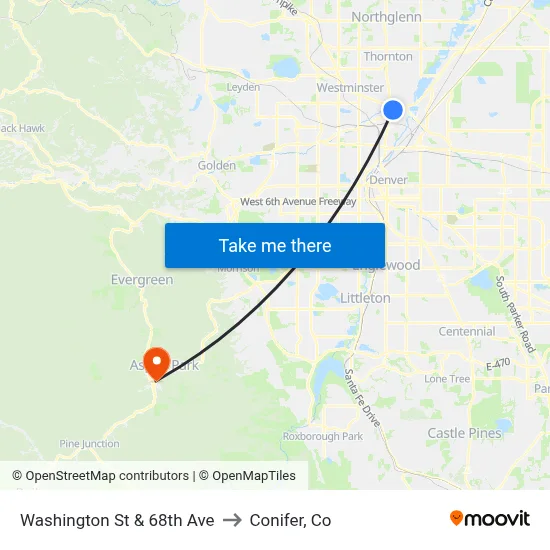 Washington St & 68th Ave to Conifer, Co map